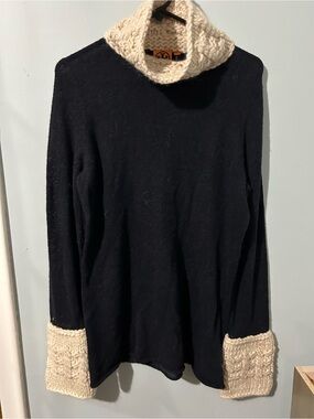 Tory Burch Black Sweater with Cream Cable Cowl and Cuffs